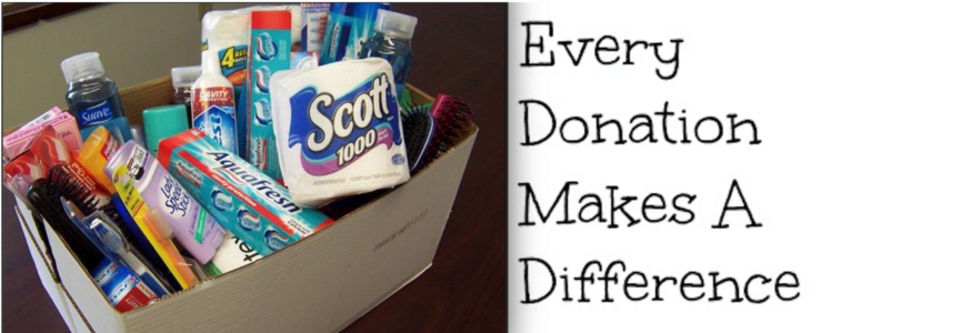 box of donated items and the tag - every donation makes a difference