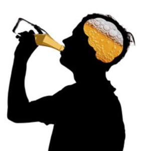 Silhouette of a teenager drinking beer and it affecting their brain