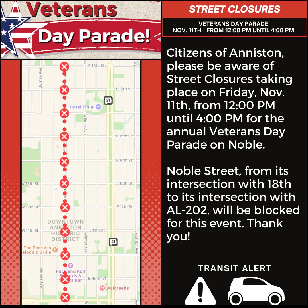 Anniston transit Alert for veterans Day