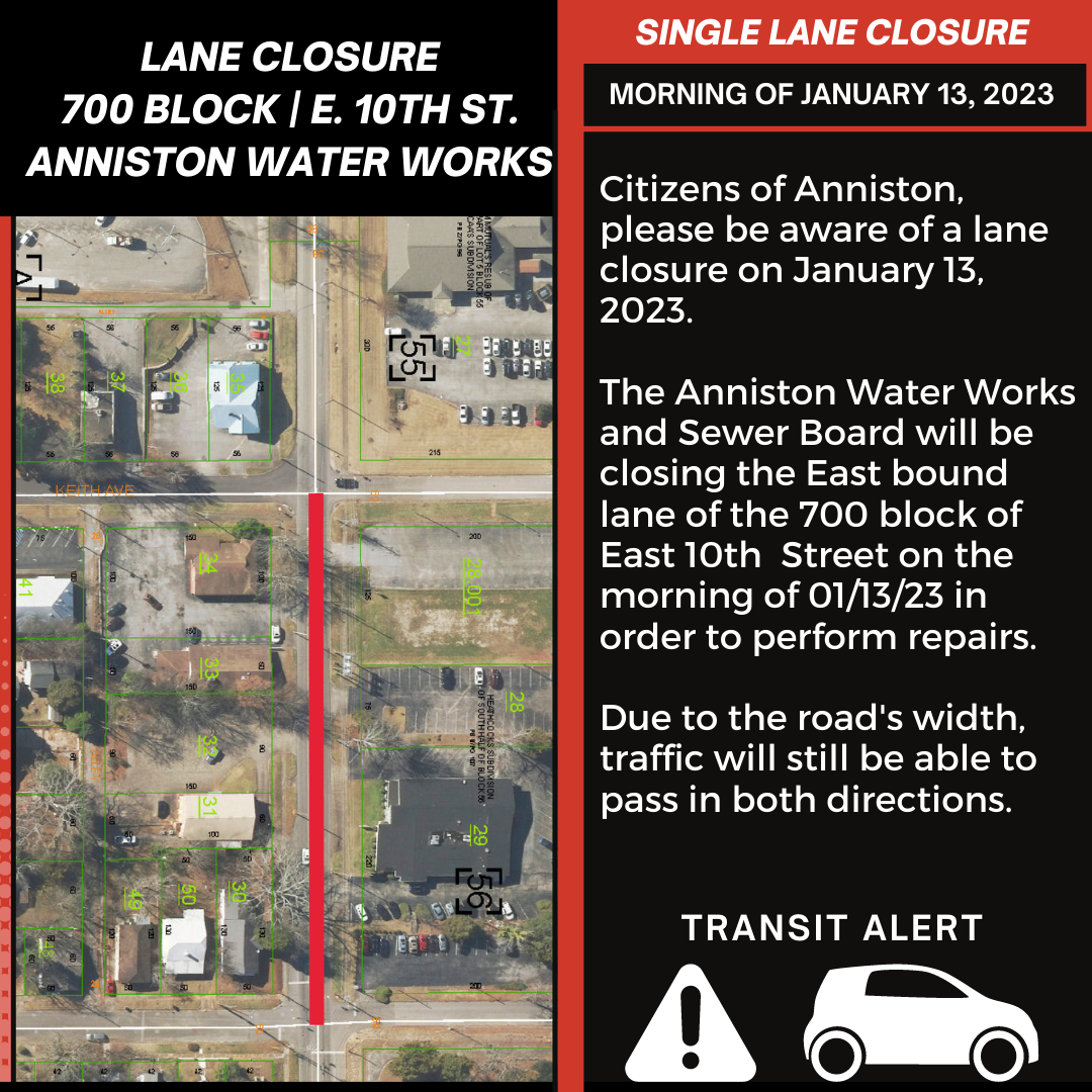 City Anniston Transit Alert 700 Block of E. 10th St. 011323