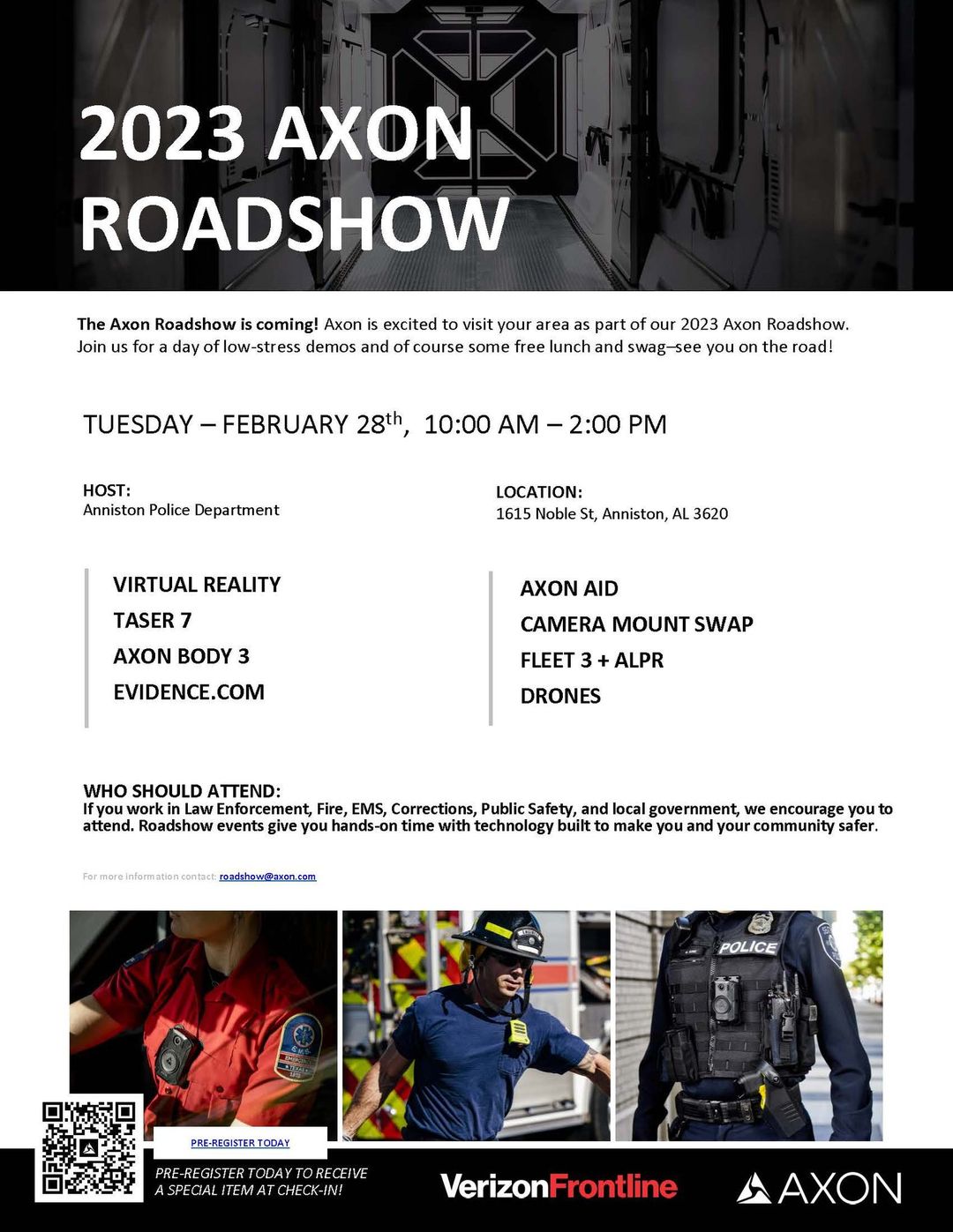 Anniston PD hosting 2023 AXON Roadshow on February 28!