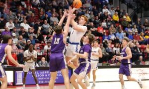 Piedmont’s Alex Odam goes up for two points against Geraldine in the Class 3A boys Northeast Regional semifinals. He was selected to play in the Alabama-Mississippi All-Star Game. (Photo by Greg Warren)