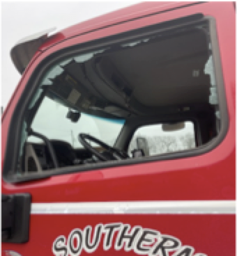 Between January 30, 2023 and January 31, 2023 around the 100 block of Alexandria Heights Circle a 2018 red Peterbilt was shot with what looked to be a BB gun. The driver’s side and rear window were shattered. 