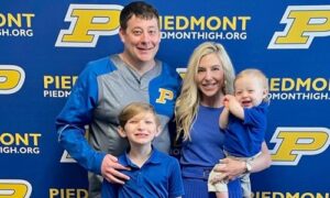 New Piedmont head coach Jonathan Miller poses with wife Lauren, oldest son Knox and youngest son Wynn. (Submitted photo)