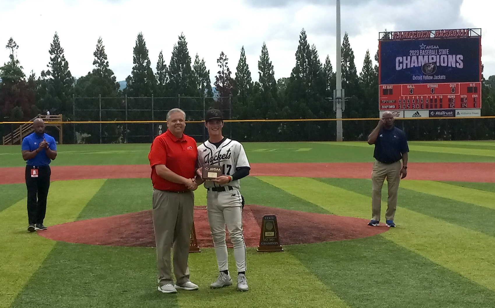 Oxford’s Hayes Harrison, most valuable player of the state tournament, is East Alabama Sports Today’s choice for Class 4A-6A All-Calhoun County player of the year in baseball. He batted .382 with a .497 on-base percentage and 38 RBIs. On the mound,he was 13-0 with an 0.13 ERA and 82 strikeouts. He was the winning pitcher in the county final, against Alexandria. (Photo by Joe Medley)