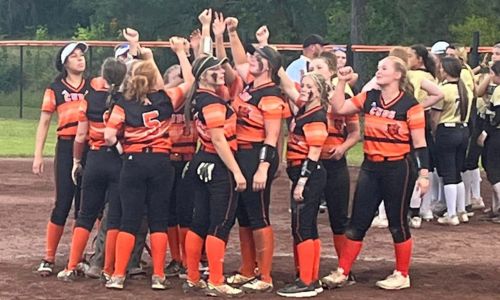 Alexandria celebrates after beating Lincoln to clinch the Class 5A, Area 12 softball title on Thursday at Alexandria. (Submitted photo)