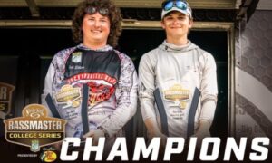 Seth Elkins, left, and Dale Hansard, right, placed first out of 135 teams at the tournament held on Louisiana's Red River. Photo by Chase Sansom, Bassmaster.