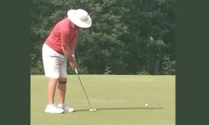Ty Cole hits the clinching birdie putt on the second playoff hole Sunday at Twin Bridges Golf Club. (Photo by Joe Medley)