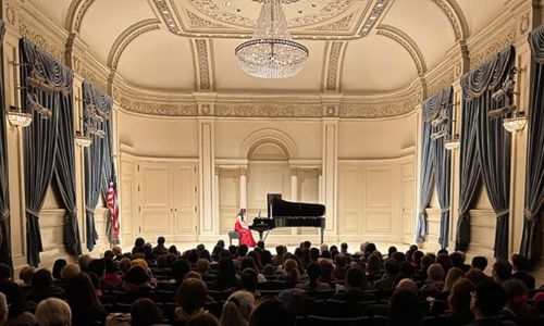 Dr. Rachel Park, assistant professor of piano, performing at Carnegie Hall in March 2023.