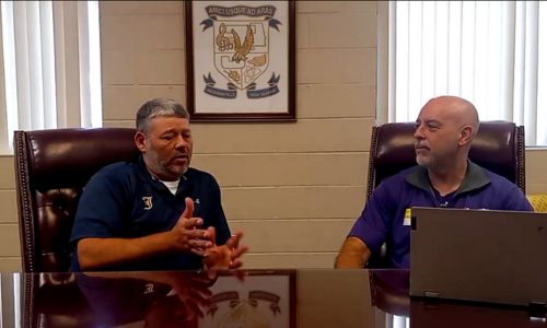 Jacksonville coach Clint Smith talks during Wednesday’s preseason interview. (Photo by Joe Medley)