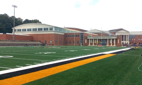 The Champions Athletic Center nears completion on Oxford’s campus. The Yellow Jackets expect to move in full time in two weeks, Oxford football coach Sam Adams said. (Photo by Joe Medley)