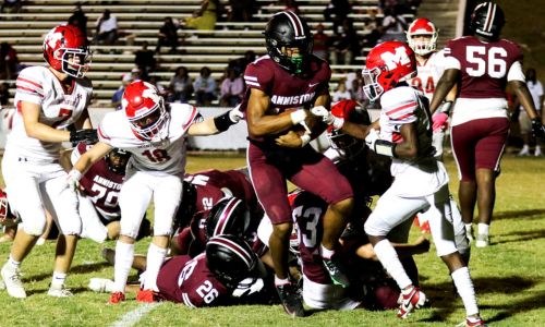 Anniston’s Gavin Doss scores one of his two touchdown runs against Munford on Friday. (Photo by Greg Warren/For East Alabama Sports Today)