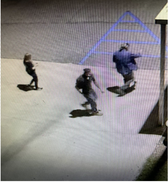 On September 15, 2023, buildings at Saks High School were broken into. An Easton Fungo baseball bat, a box of baseballs, a 23 ft yellow drop cord, and a spool of coaxial cables were stolen. Suspects were an older white male wearing a blue shirt, mechanic style gray cargo pants, and a bandana on his head, a younger white male with a long dark beard, wearing a dark colored shirt, blue jeans, work boots, a backpack, and a bandana on his head, and a younger white female wearing blue jeans and a dark shirt. (2309-0229)  PHOTO 23090229
