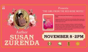 Susan Zurenda as she presents her new book entitled The Girl From the Red Rose Motel.