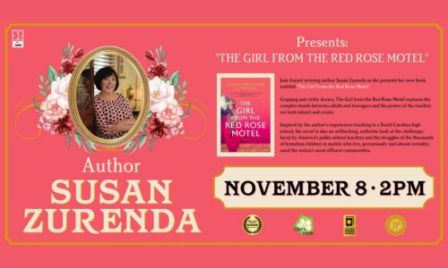 Susan Zurenda as she presents her new book entitled The Girl From the Red Rose Motel.