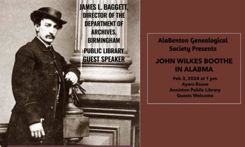John Wilkes Boothe in Alabama program by AlaBenton Genealogical society