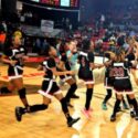 Anniston’s girls charge the floor to claim their Northeast Regional championship trophy Thursday in Pete Mathews Coliseum. (Photo by Joe Medley)