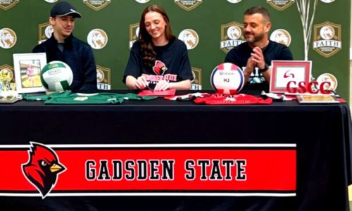 Faith Christian’s Ally Folsom participates in Friday’s ceremony to mark her signing to play volleyball for Gadsden State Community College. (Submitted photo)