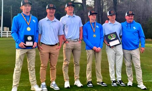 White Plains’ boys won the Fairview Invitational on Monday. (From left) Medalist Sawyer Edwards, Ryder Hudgins, Wyatt Cotney, Cam Hurst, Ethan McCareeth and Wildcats’ head coach Chris Randall. (Submitted photo)