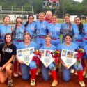 Pleasant Valley celebrated senior night Thursday with a 17-2 victory over Gadsden City. The seniors, holding memorabilia bases, are (from left) Madyson Cromer, Jordan Cheatwood and Gracee Ward. (Submitted photo)