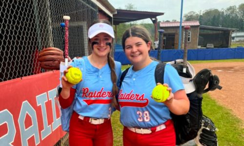 Alexa Cranmer (left) and Gracee Ward homered in Pleasant Valley’s 11-1 victory over Ranburne on Monday at Pleasant Valley. (Submitted photo)