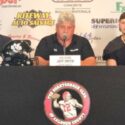 Wellborn players Ethan Carroll (left) and Trace ‘Dozer’ Hayes flank Panthers head coach Jeff Smith during Friday’s Calhoun County Quarterback Club high school football media day at Anniston Country Club. (Photo by Joe Medley)