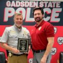 Sgt. David Bankson, left, is pictured with Chief Jay Freeman. Bankson recently was named Gadsden State’s Police Officer of the Year and was honored at a luncheon sponsored by the Alabama Law Enforcement Appreciation Foundation.