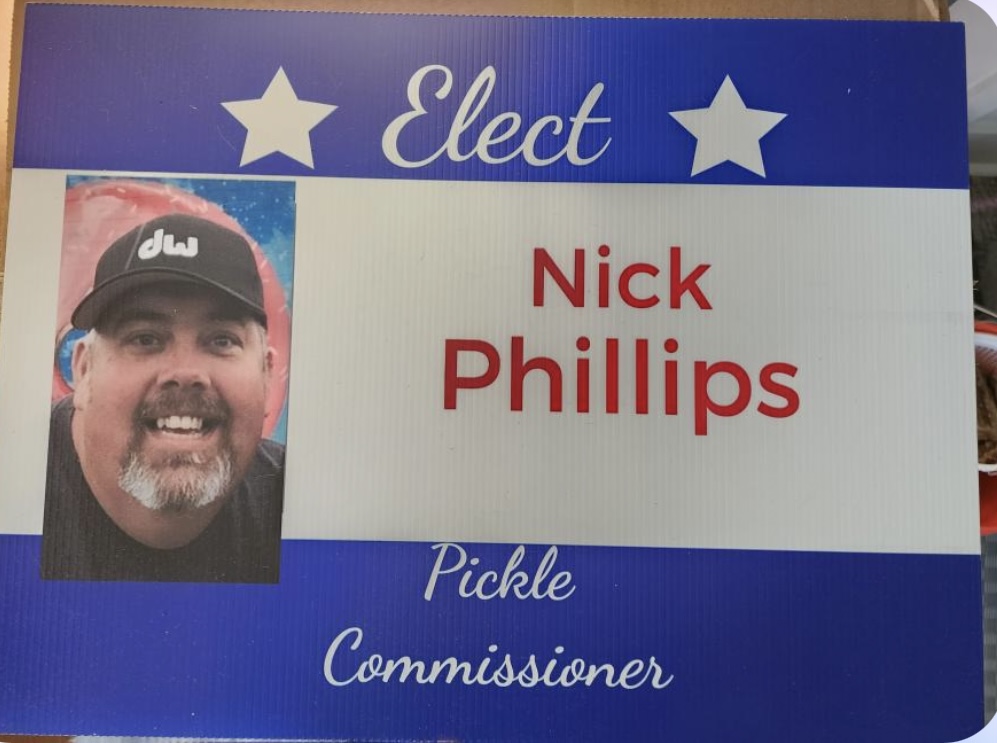  “They call him Mr Pickles because he’s the real Dill” and beneath that “For any questions regarding the campaign feel free to reach out to Panterabd1@aol.com”. 