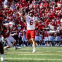 Jacksonville State quarterback Tyler Huff launches a touchdown pass to tight end Sean Brown at Louisville on Saturday. (Photo by Brandon Roberts/Jax State)