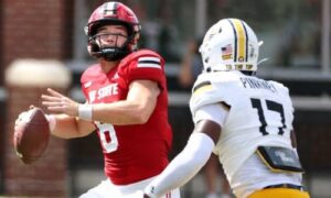 Jax ,State quarterback Tyler Huff scrambles during the Gamecocks’ homecoming rout of Southern Miss on Saturday. (Jax State photo)