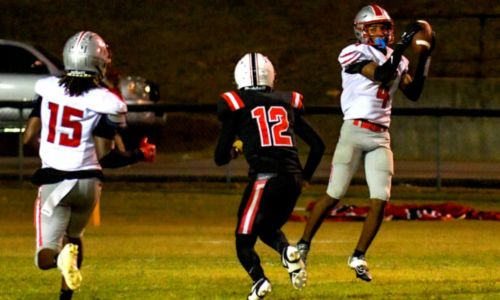 Saks’ Jacori Avery makes a game-saving interception in the Wildcats’ 26-20 victory at Weaver on Friday. (Photo by Bo Hudgins/For East Alabama Sports Today).