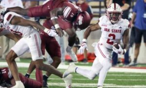 Jax State’s Michael Pettway breaks free for a big gain against New Mexico State on Wednesday in AmFirst Stadium. (Jax State photo)