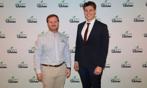 Nine college students competed in the Alabama Farmers Federation’s inaugural statewide Collegiate Discussion Meet Oct. 18 in Opelika. DeKalb County native and Auburn University study Ryan Koger placed fourth and received a $250 scholarship. He is a sophomore studying agricultural business and economics. Koger is pictured with Federation Young Farmers Division Director Hunter McBrayer.