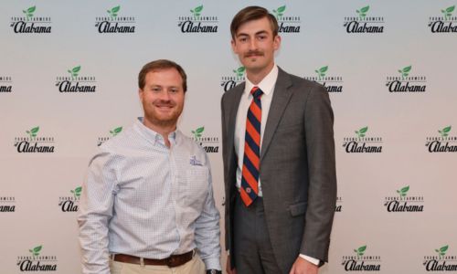 Etowah County's Bryer Morrison won the Alabama Farmers Federation's inagural statewide Collegiate Discussion Meet and received a $1,000 scholarship from the Federation and Farm Bureau Bank. He will represent Alabama during the American Farm Bureau Federation FUSION Conference in Denver in March 2025. Morrison is an Auburn University junior studying animal sciences. From left are Alabama Farmers Federation Young Farmers Division Director Hunter McBrayer and Morrison.