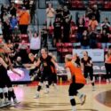 Alexandria celebrates after match point in Monday’s Calhoun County volleyball tourney final in Pete Mathews Coliseum. (Photo by Joe Medley)