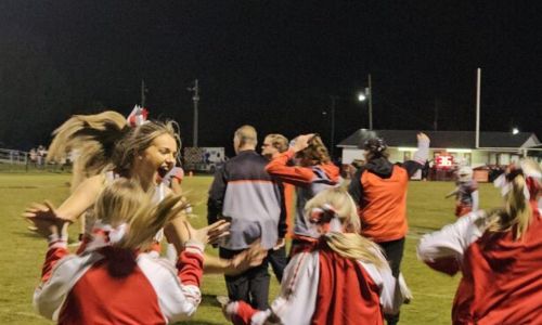 Ohatchee cheerleaders celebrate after Ohatchee’s 37-30 victory over Wellborn on Friday at Ohatchee. (Photo by Joe Medley)