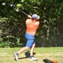 John Rollins tees off on No. 10 during his Calhoun County Match Play final against Jeremy McGatha on Sunday at Anniston Municipal Golf Course. (Photo by Joe Medley)