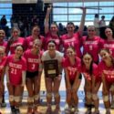 Ohatchee’s volleyball team celebrates after sweeping to a Class 3A North Regional title Friday. (Submitted photo)