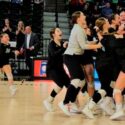 Pleasant Valley players celebrate after clinching the Raiders’ second consecutive state title and seventh overall Wednesday in Birmingham’s Bill Harris Arena. (Photo by Joe Medley)