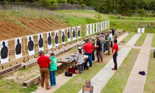 Chief Freeman and firearm-certified instructors from Gadsden State’s Police and Public Safety Department and other agencies work alongside basic civilian firearm training participants.