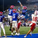 Cam Vaughn reaches for the Hail Mary pass that allowed Jax State to force overtime at Louisiana Tech on Saturday. The Gamecocks won in overtime. (Photo by Brandon Phillips/Jax State)