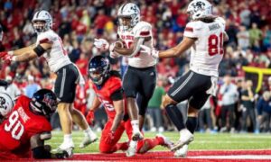 Jax State running back Tre Stewart scores one of his four touchdowns at Liberty on Wednesday. (Photo by Brandon Phillips/Jax State)