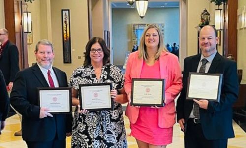 Gadsden State Chancellor’s Award recipients from L to R: Andy Robertson, Patricia Wilborn, Hollie Bonds, Wes Wood