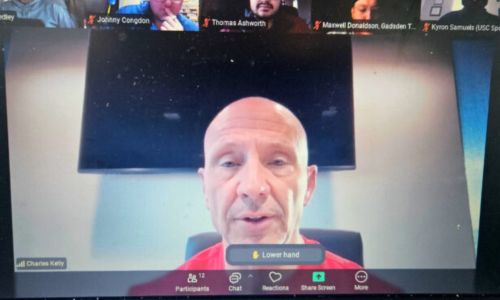 New Jax State head coach Charles Kelly speaks to media during a Zoom conference Sunday. (Photo by Joe Medley/East Alabama Sports Today)