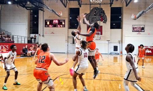 Alexandria’s Quendavion McDowell battles for a rebound on Tuesday at Anniston. (Photo by Joe Medley/East Alabama Sports Today)