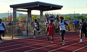Antonio Hicks led Oxford’s boys in qualifying for the 100-meter dash, finishing in 10.94 seconds during Tuesday’s preliminaries for the Calhoun County track meet at Choccolocco Park. (Photo by Joe Medley/East Alabama Sports Today)