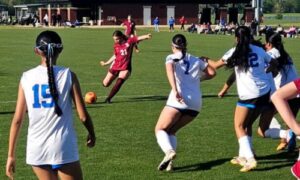 Donoho’s Anna Kate Wallace sizes up a shot against White Plains during Tuesday’s Calhoun County semifinals at Choccolocco Park. (Photo by Joe Medley/East Alabama Sports Today)