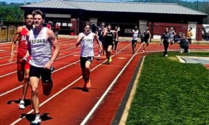 Oxford’s Matt Tippets runs to victory in the 800-meter dash Wednesday, completing a sweep of the three individual distance events in the Calhoun County meet. He set a new record in the 1,600 and was named the most valuable athlete of the boys’ meet. (Photo by Joe Medley/East Alabama