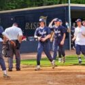 Jacksonville players celebrate Saturday after Xaye Lemon scored the walk-off run in the fifth inning of Game 3 of the their first-round Class 5A playoff series against John Carroll Catholic. (Photo by Joe Medley/East Alabama Sports Today)