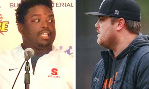 Former Piedmont standout Taylor Hayes (left), now an assistant coach at Hoover, and Alphonso Freeney, who served as Saks’ head football coach the past two seasons, will join Jacksonville High’s staff. Freeney will be assistant head coach in football. Hayes will be head baseball coach and coach defensive backs in football. (Submitted and file photos)